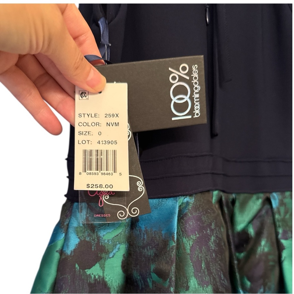 Aqua Floral Brocade Party Dress size 0 NWT VS-2 - Picture 3 of 5